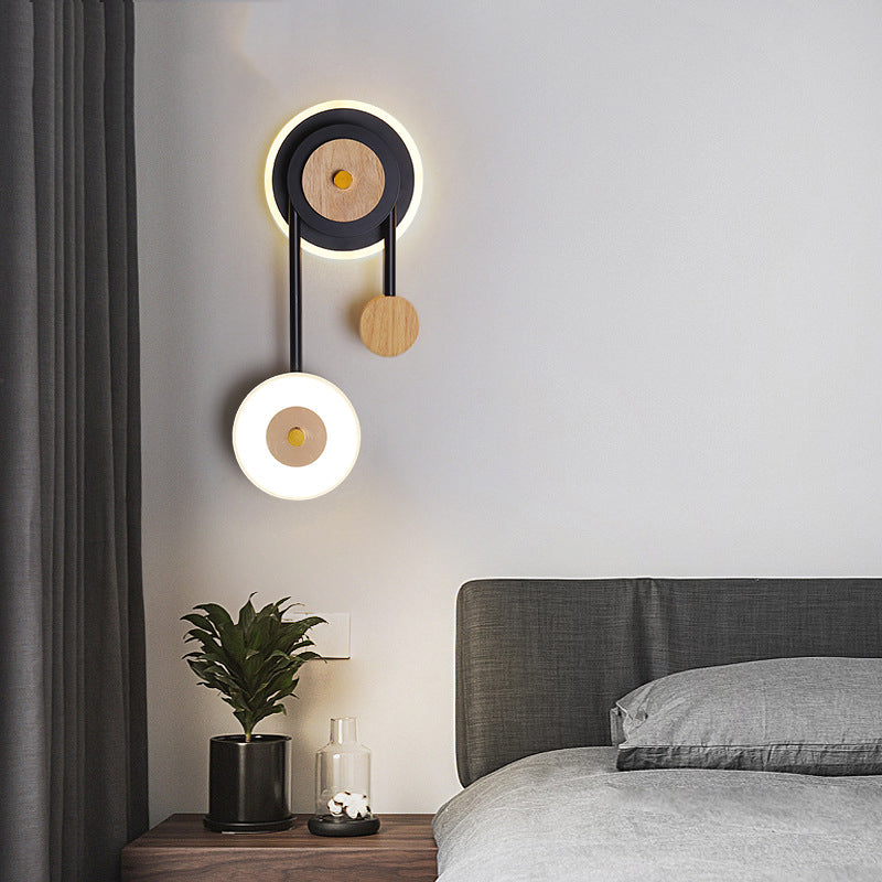 Arisha Modern Wandleuchter Rund Schlafzimmer, Holz Acryl