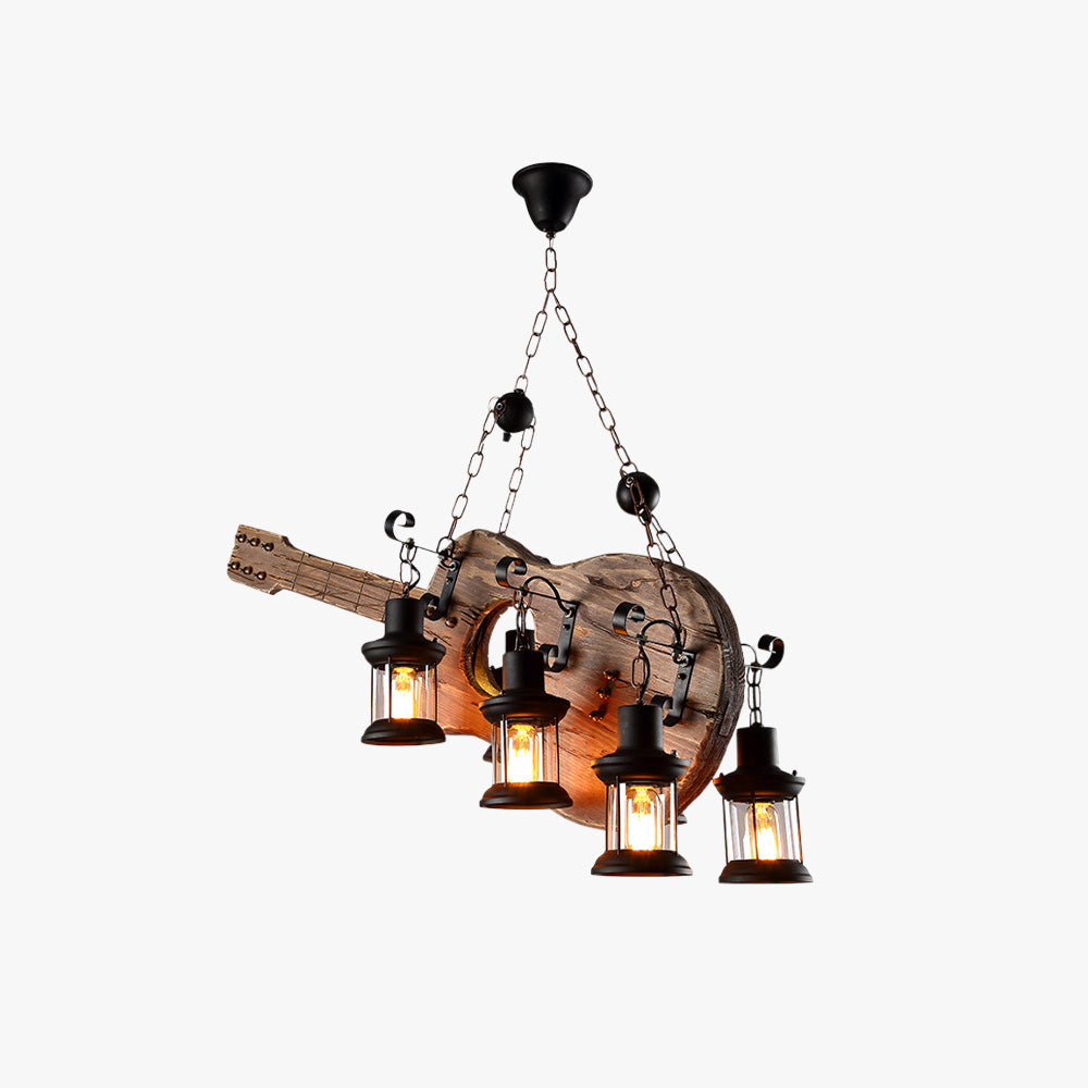 Epoch Vintage LED Pendelleuchte Guitar Käfig Wohnzimmer, Metall Holz