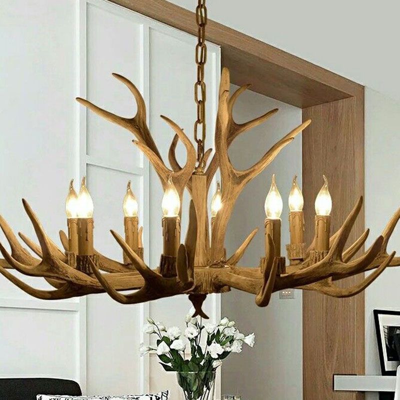 Epoch Vintage  Kronleuchter Horn Natur Weiß/Braun/Kaffee Wohnzimmer Harz