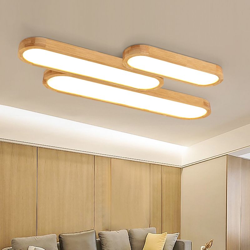 Muto Modern Oval LED Deckenleuchte Holz Wohn/Schlafzimmer Holz&Acryl 65/90/120CM Lang