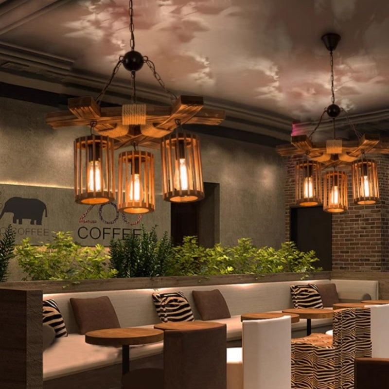 Epoch Retro LED Kronleuchter Holz Restaurant/Wohnzimmer/Bar