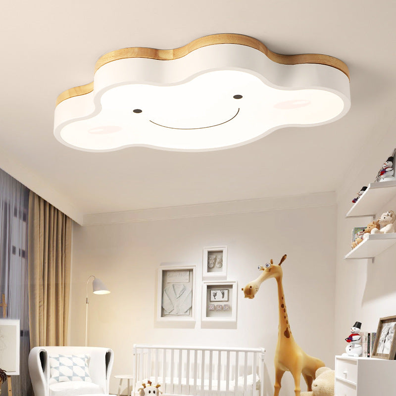 Aria Modern LED Deckenleuchte Dimmbar Kinderzimmer Wolke Weiß Holz