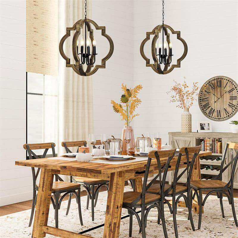 Silva Vintage LED Kronleuchter Schwarz Metall/Holz Wohnzimmer/Schlafzimmer