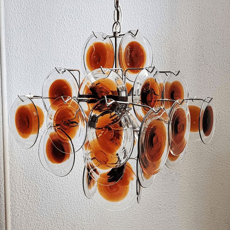 Aurora Kronleuchter Muranoglas Mid Century Nickel & Orange-Letslighting