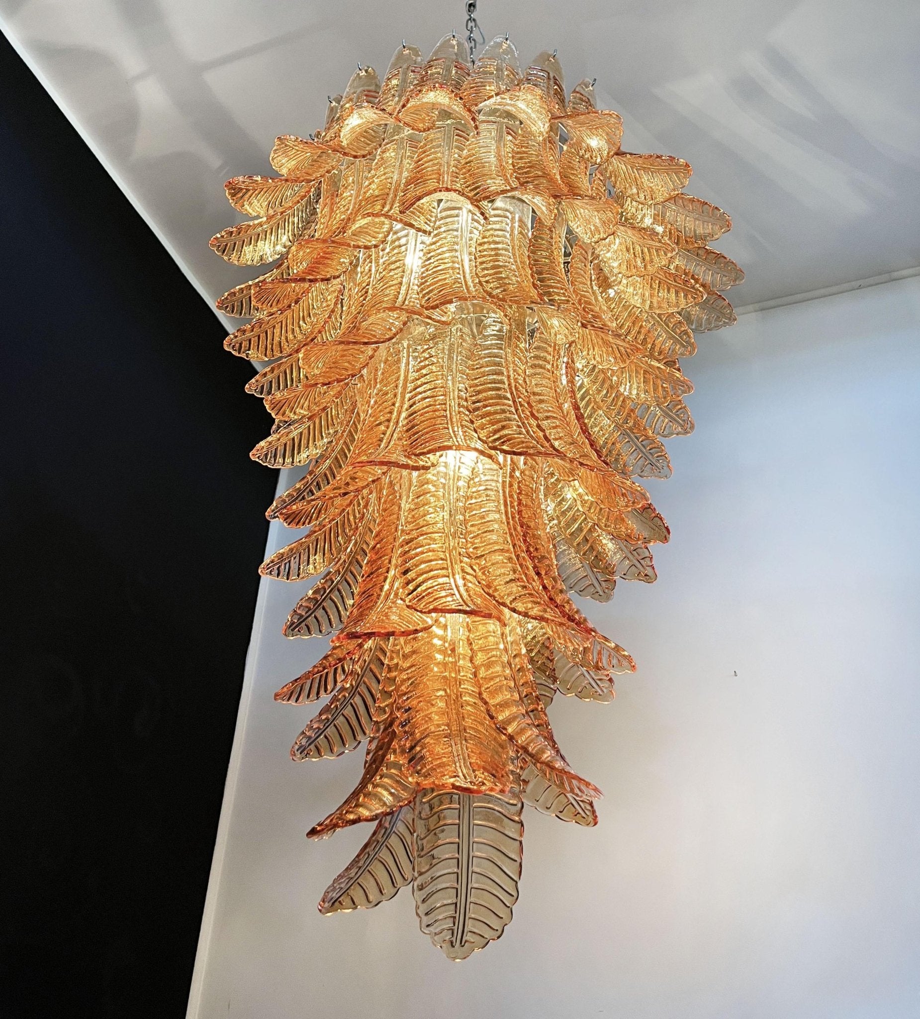 Aurora Chandelier Amber Glass Leaf Layered Statement Artistic - Neutralighting