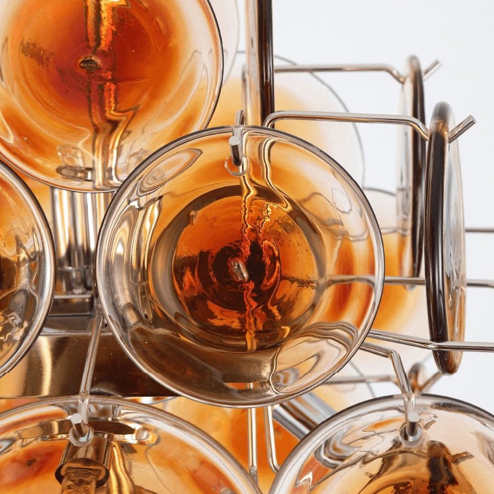 Aurora Kronleuchter Muranoglas Mid Century Nickel & Orange-Letslighting