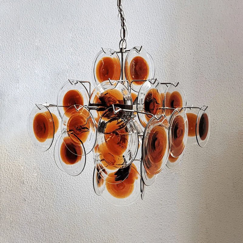 Aurora Kronleuchter Muranoglas Mid Century Nickel & Orange-Letslighting