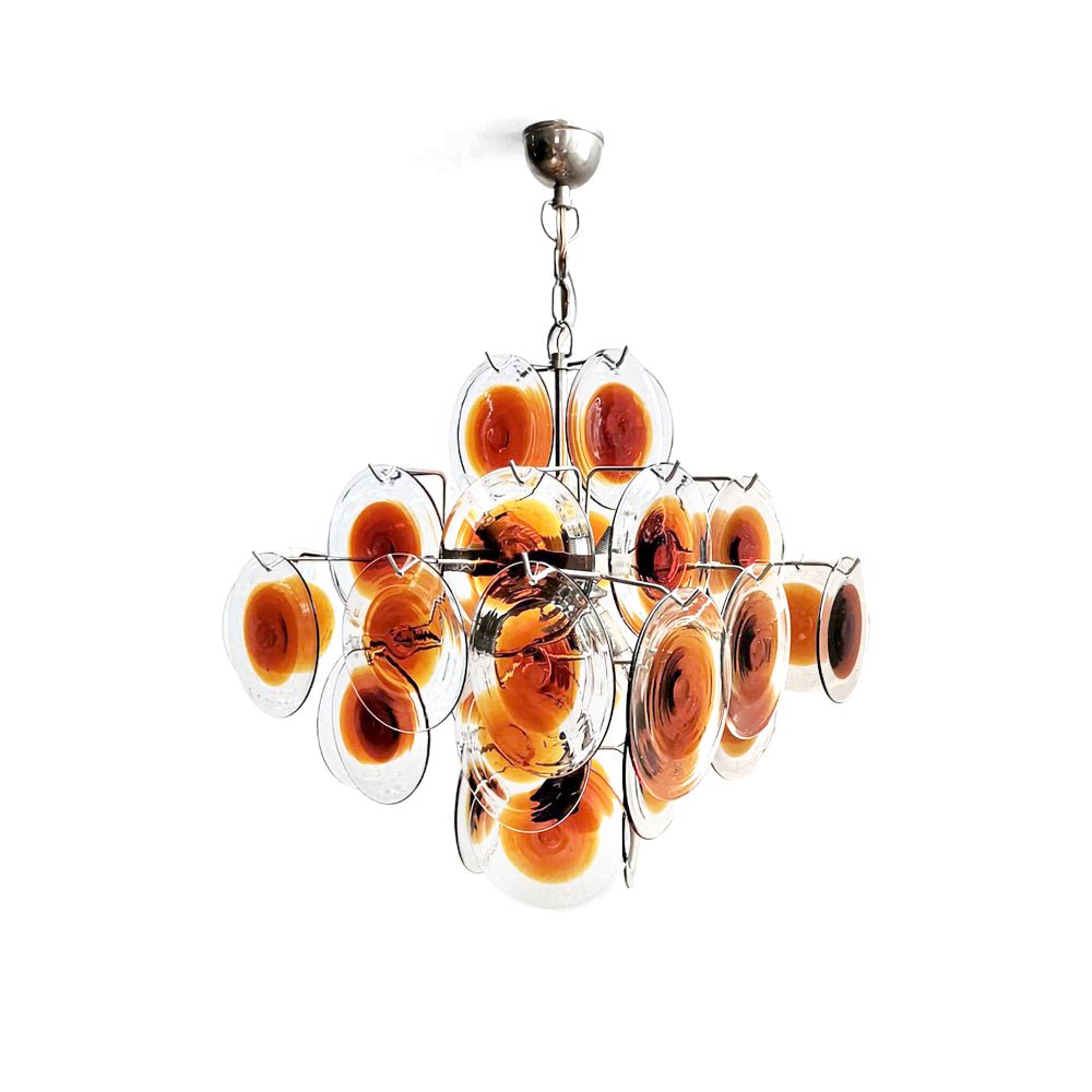Aurora Kronleuchter Muranoglas Mid Century Nickel & Orange-Letslighting