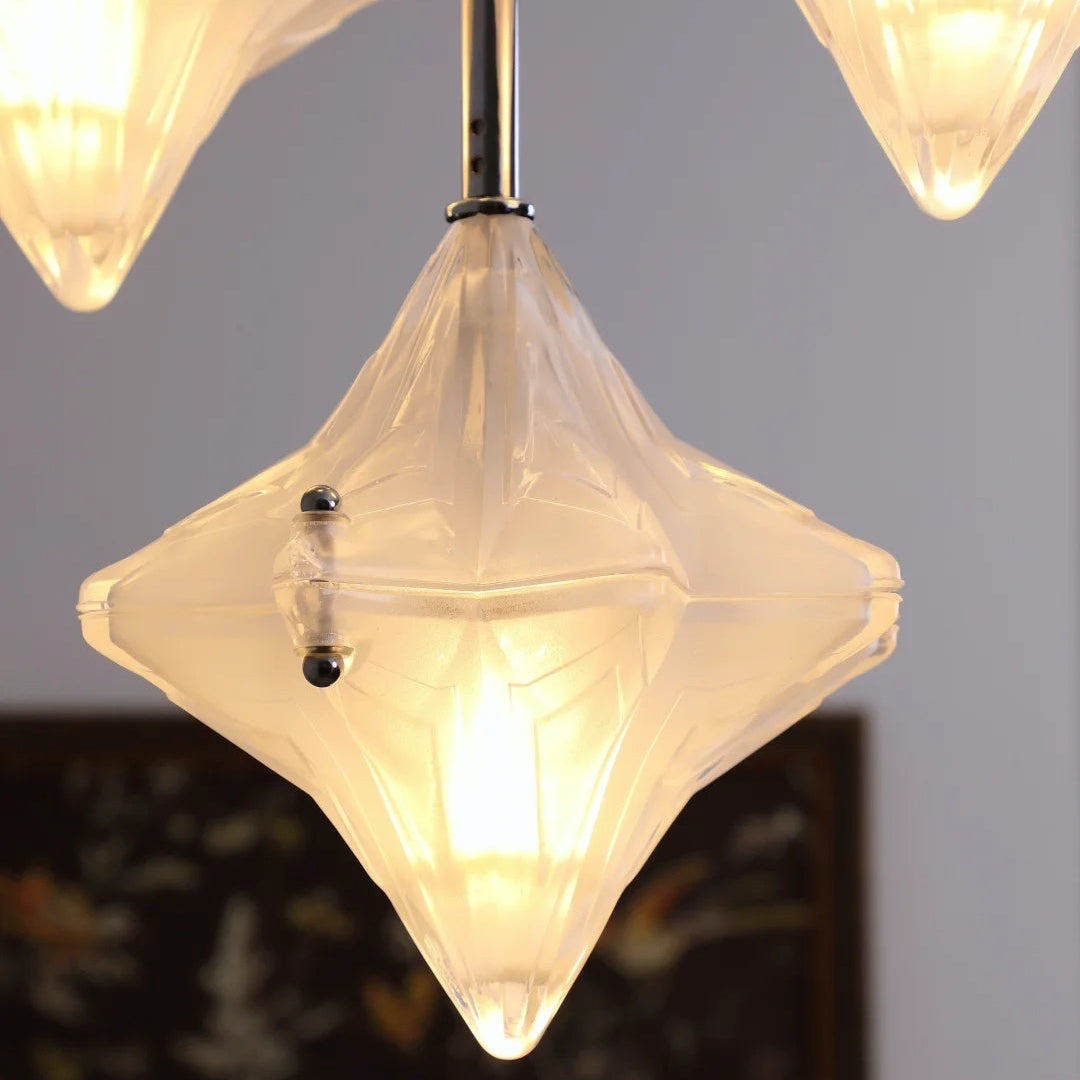 Art Deco Stern Kronleuchter Milchglas, mit 40W Leistung