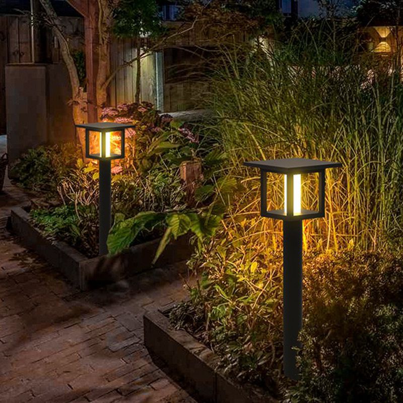 Ray Modern LED Außenleuchte Schwarz Garten/Terrasse Metall&Glas Quadrat Solarenergie 37/80CM lang