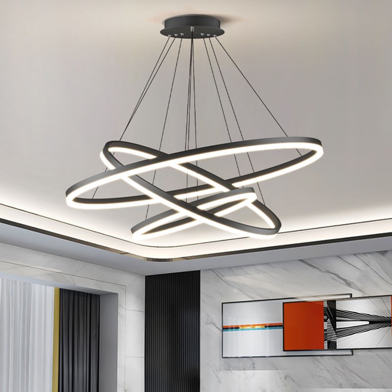 Arisha Modern 3-Ringe LED Pendelleuchte Schwarz Wohn/Schlaf/Esszimmer