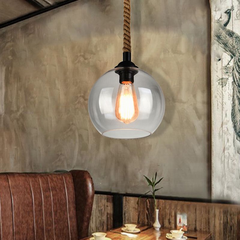 Valentina Industrial LED Pendelleuchte Klar/Bernstein Wohn/Schlafzimmer Metall&Glas&Hanfseil ∅20/25CM