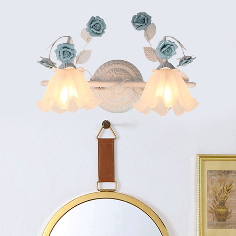 Arisha Vintage Blumen LED Wandlampen Blau/Rosa Badezimmer Metall Glas 2/3Leuchten