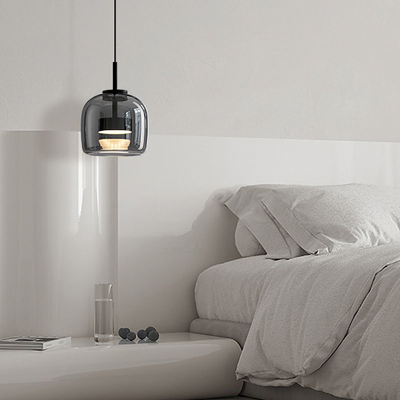 June Minimalistische Glas-Pendelleuchte in Rauchgrau