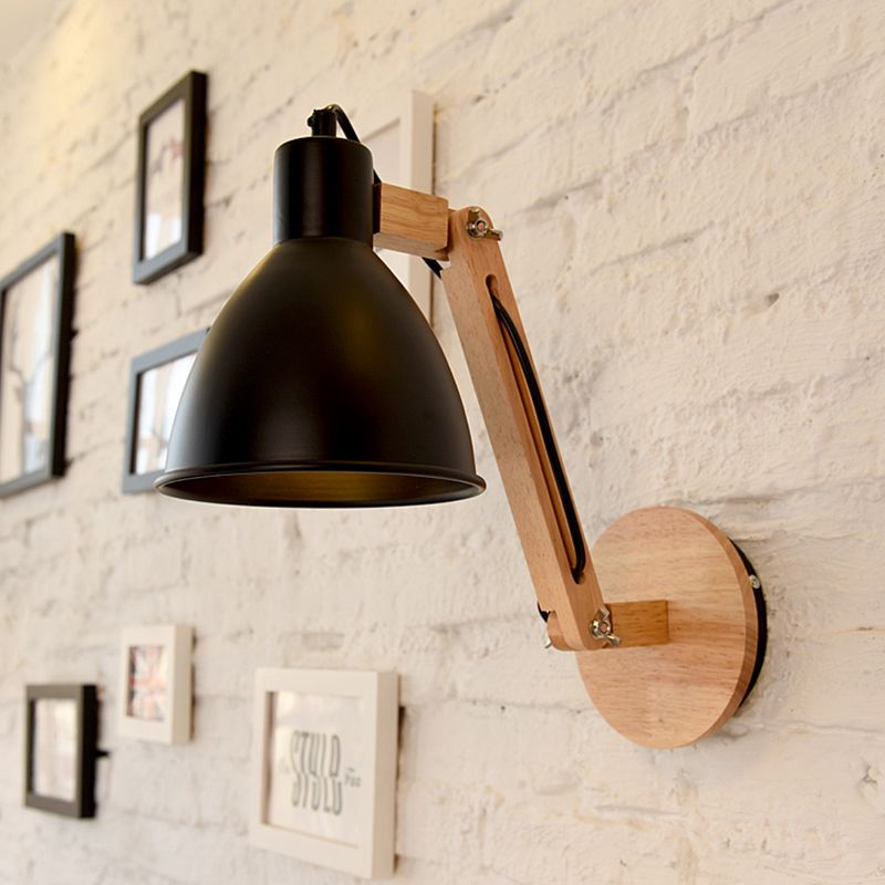 Silva Modern Wandleuchte, Kuppel, Metall/Holz, Schwarz/Weiß, Schlafzimmer