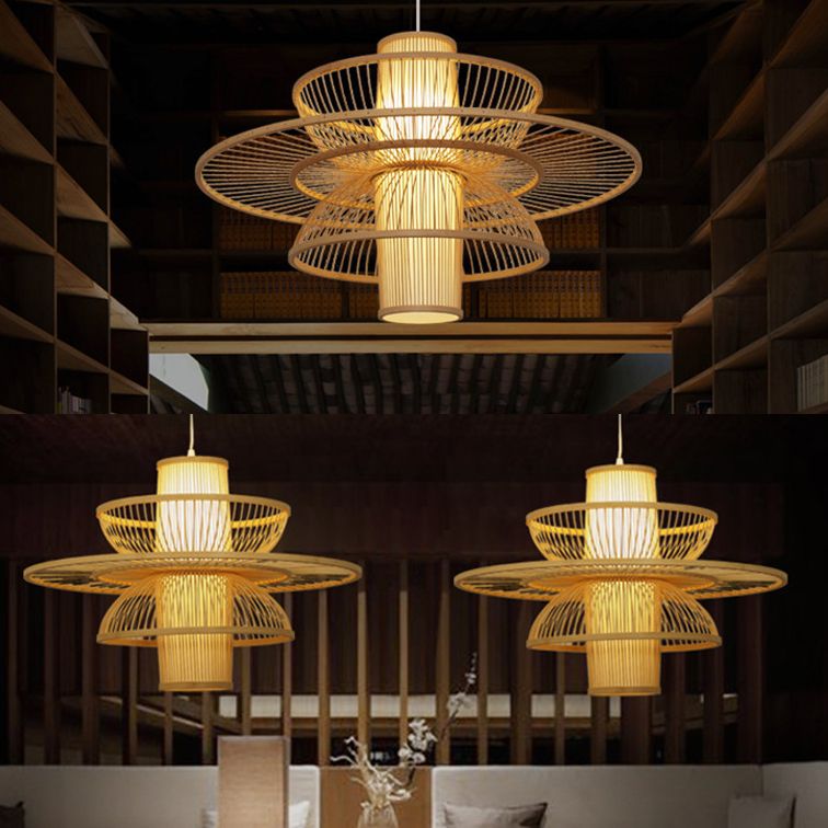 Muto Modern LED Pendelleuchte Schwarz/Beige Wohn/Ess/Schlafzimmer Esstisch Rattan