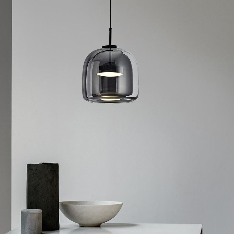 June Minimalistische Glas-Pendelleuchte in Rauchgrau