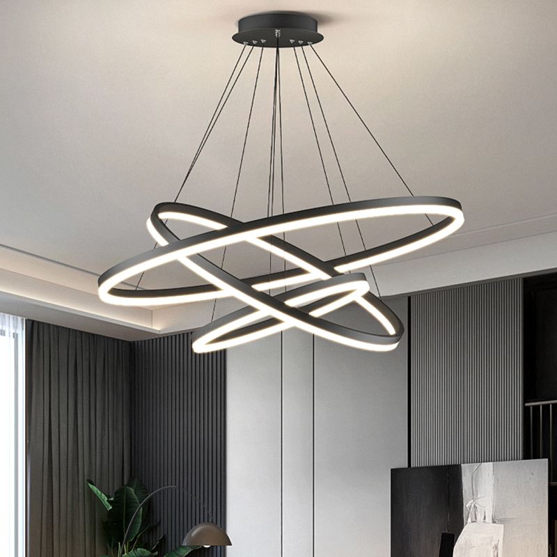 Arisha Modern 3-Ringe LED Pendelleuchte Schwarz Wohn/Schlaf/Esszimmer