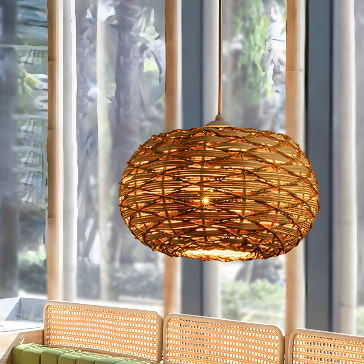 Ritta Retro LED Pendelleuchte Rattan Ess Wohnzimmer Restaurant