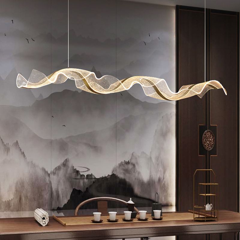 Kristy Pendelleuchte Designer Wave Acrylic, Weiß/Gold, Esszimmer