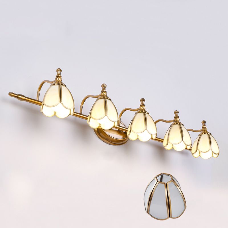 Arisha Retro Blume LED Wandleuchte Weiß/Gelb Bade/Wohnzimmer Metall Glas 2/3/4/5 Leuchten