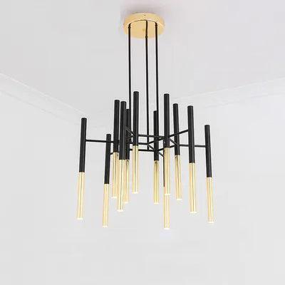 Solara Moderner Kronleuchter Stäbe Schwarz-Gold-Letslighting