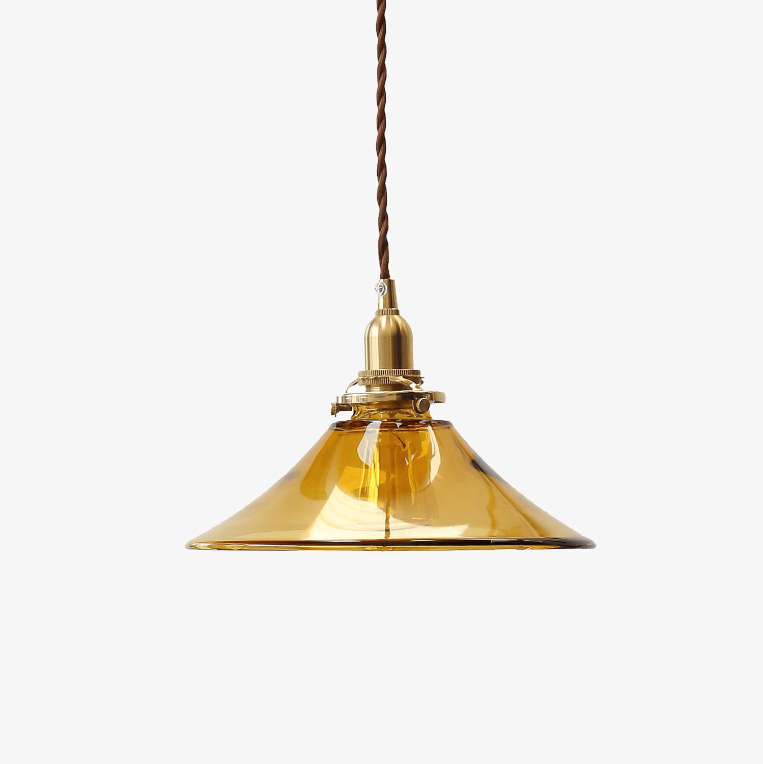 Solara Pendelleuchte Bernstein Glas Messing Esszimmer-Letslighting