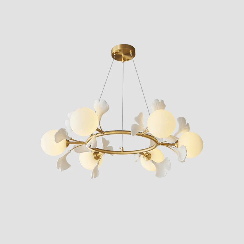Olivia Keramik Gingko Blume Messing Kronleuchter-Letslighting