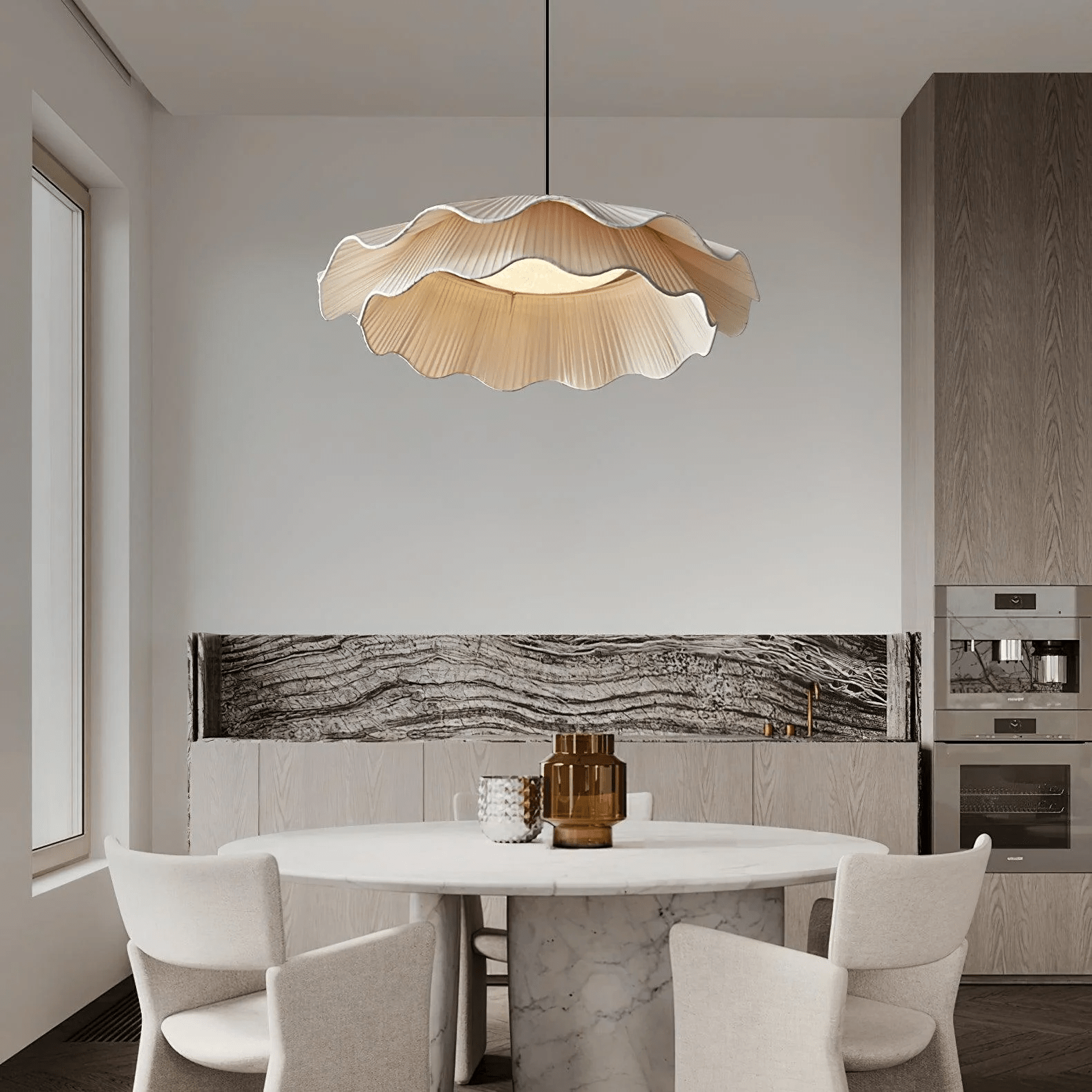 Ellorel Eleganz Welle Messing Stoff Pendelleuchte-Letslighting