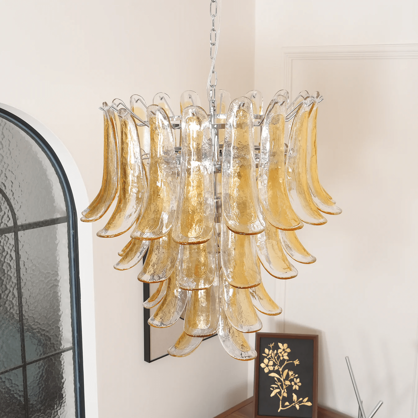 Aurora Chandelier Amber Lily Murano Glass Layered Centerpiece - Neutralighting