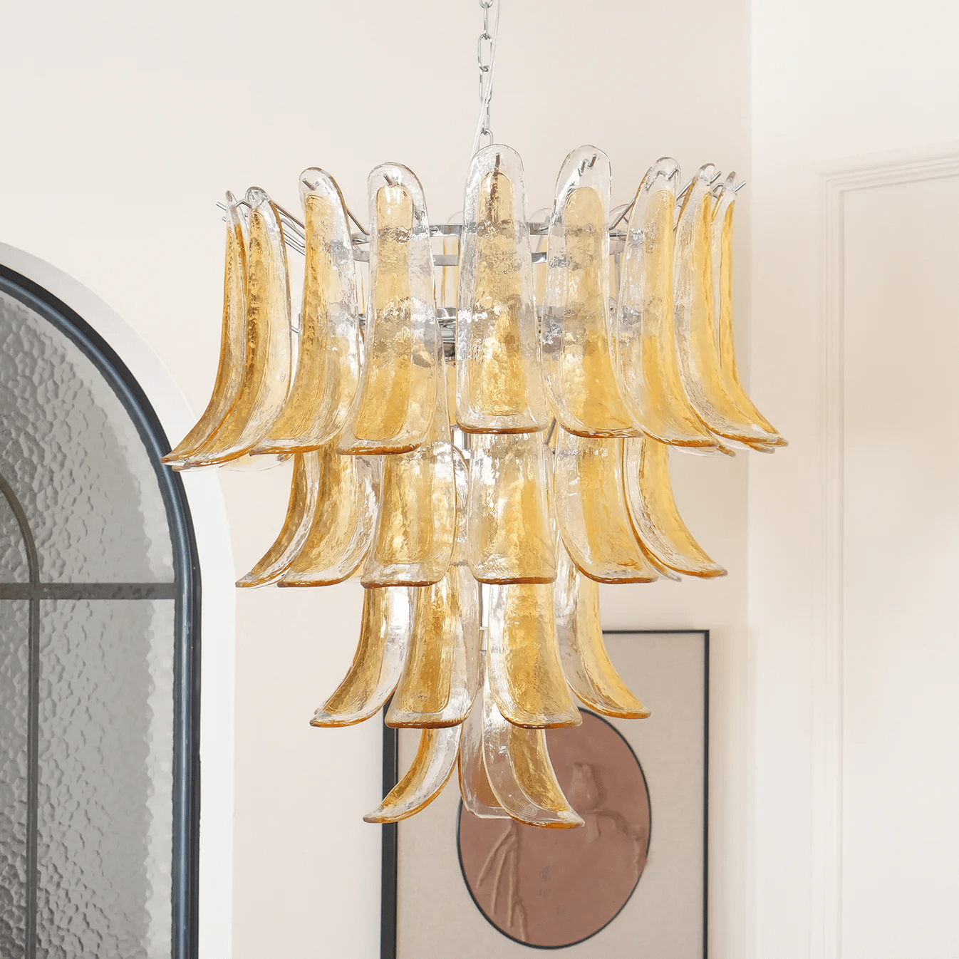 Aurora Chandelier Amber Lily Murano Glass Layered Centerpiece - Neutralighting