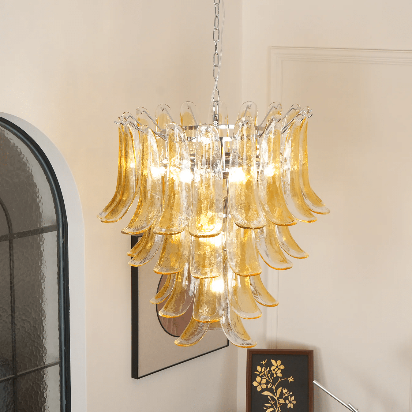 Aurora Chandelier Amber Lily Murano Glass Layered Centerpiece - Neutralighting
