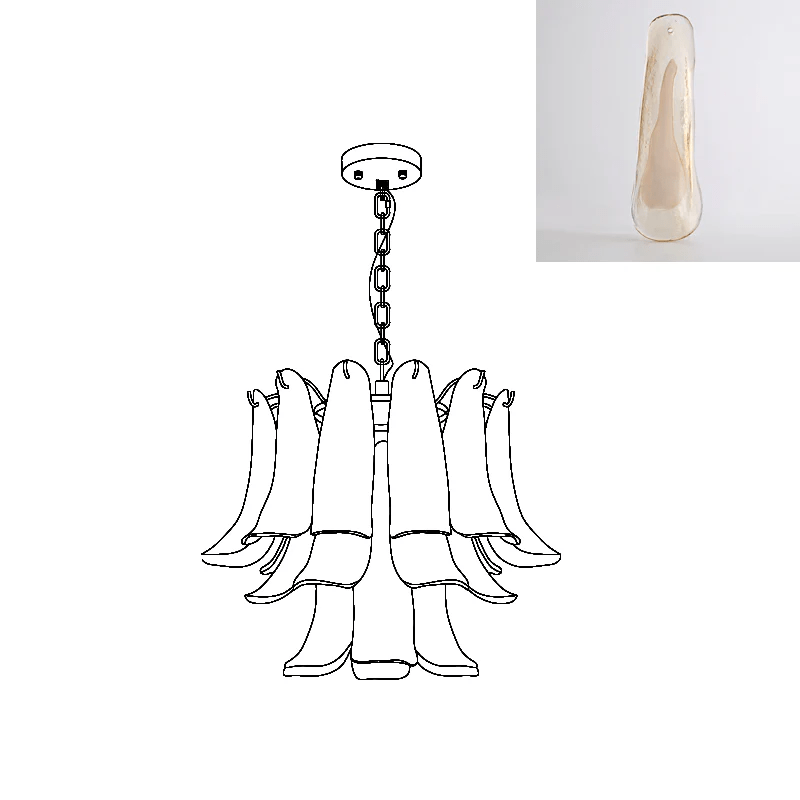 Aurora Chandelier Murano Glass Leaf Golden - Blowlighting