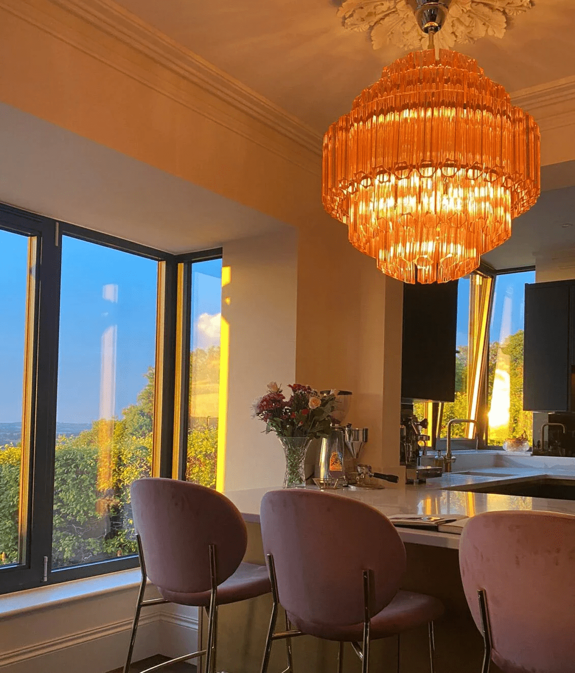 Aurora Chandelier Pink Glass Tube Layered Diamond - Neutralighting