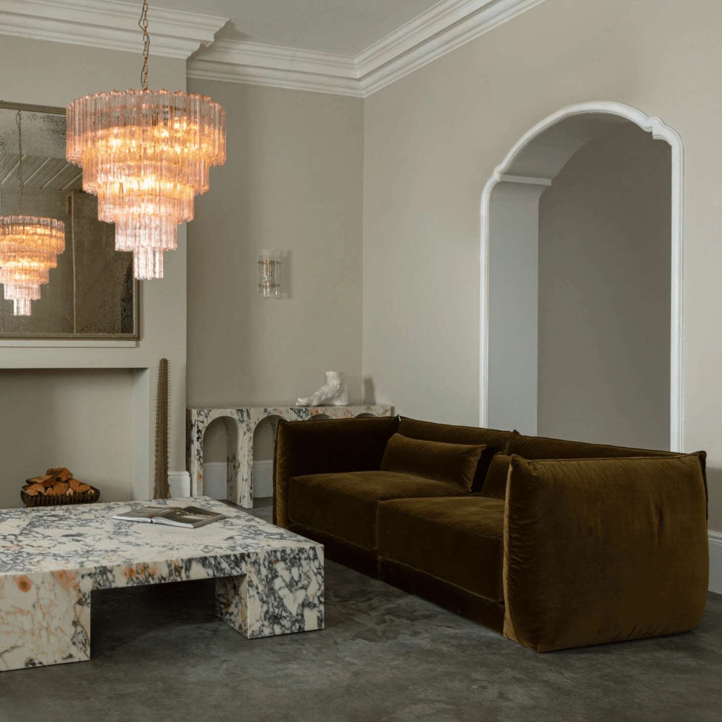 Aurora Chandelier Five Tier Fluted Glass Grande Mid Century - Neutralighting