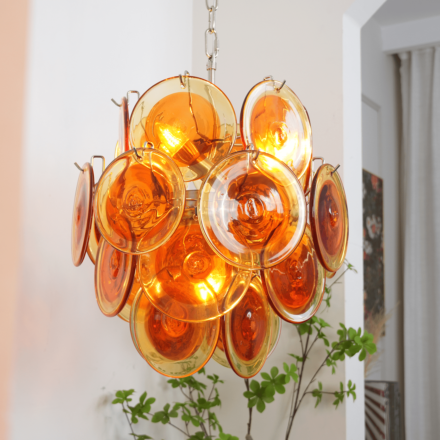 Aurora Chandelier Orange Murano Glass Disc Layered - Neutralighting