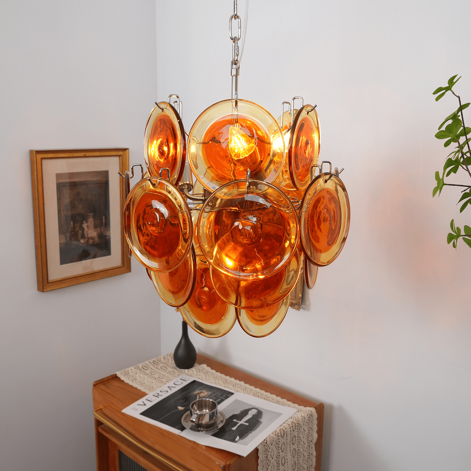 Aurora Chandelier Orange Murano Glass Disc Layered - Neutralighting