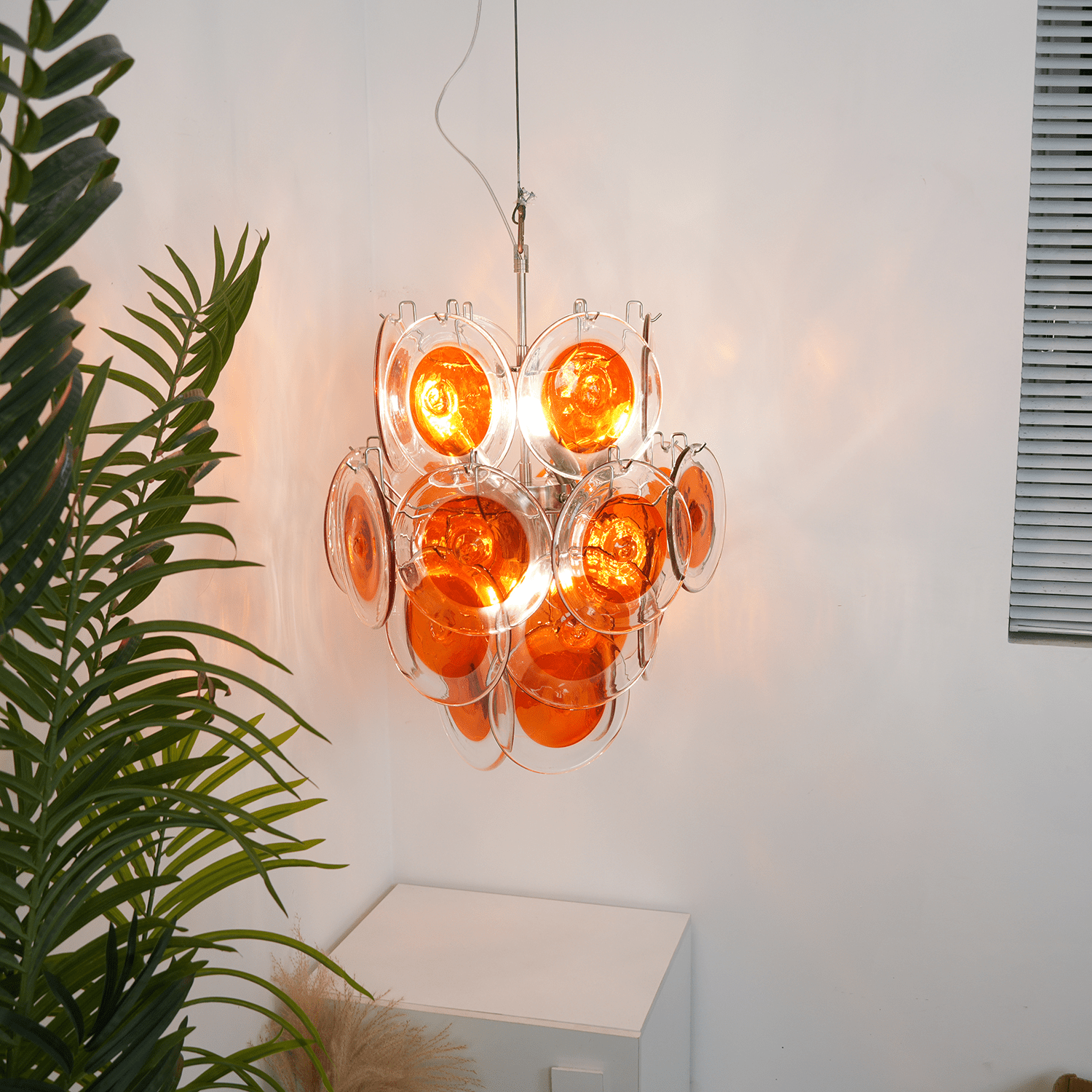 Aurora Chandelier Orange Murano Glass Disc Layered - Neutralighting