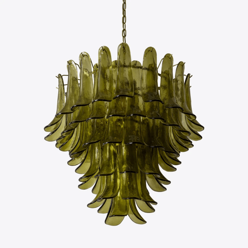 Aurora Chandelier Green Petal Glass Layered Natural - Neutralighting
