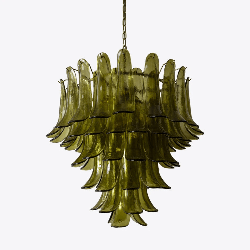 Aurora Chandelier Green Petal Glass Layered Natural - Neutralighting
