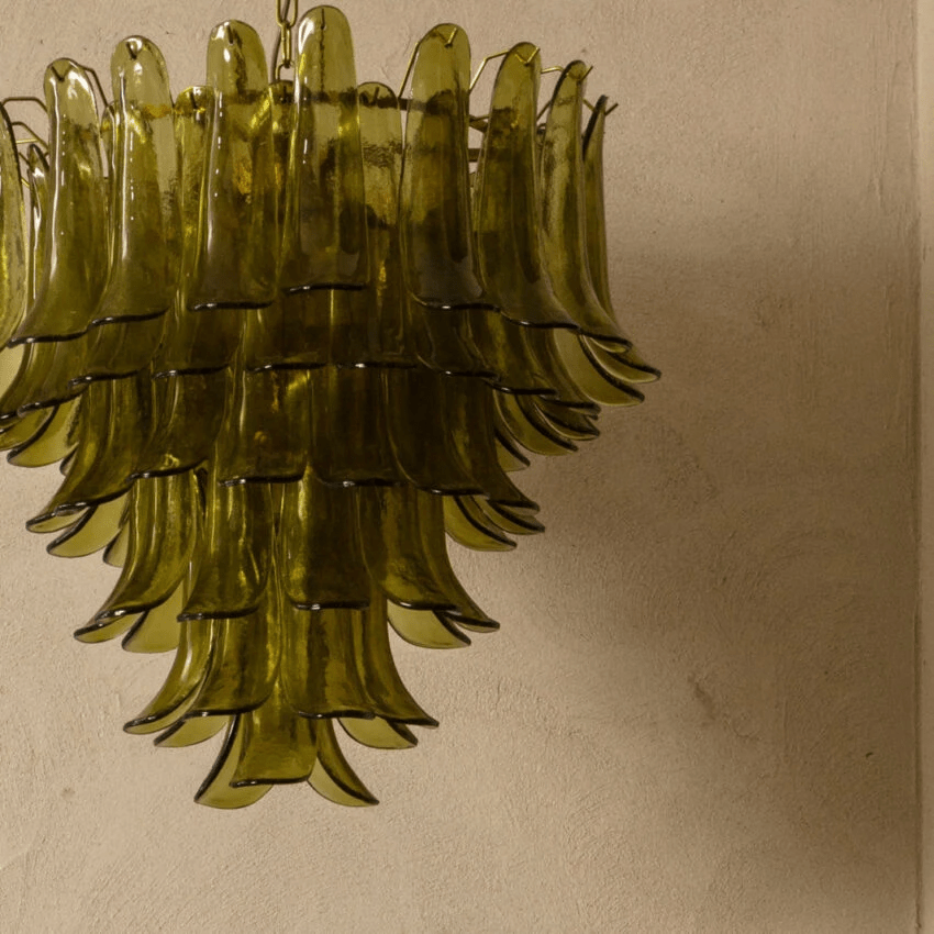 Aurora Chandelier Green Petal Glass Layered Natural - Neutralighting