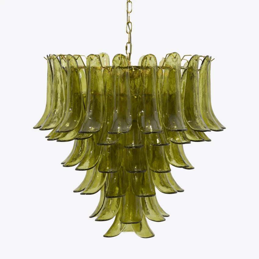 Aurora Chandelier Green Petal Glass Layered Natural - Neutralighting