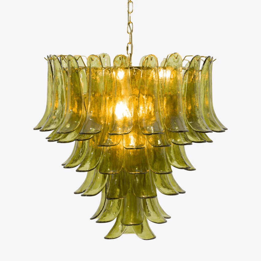 Aurora Chandelier Green Petal Glass Layered Natural - Neutralighting