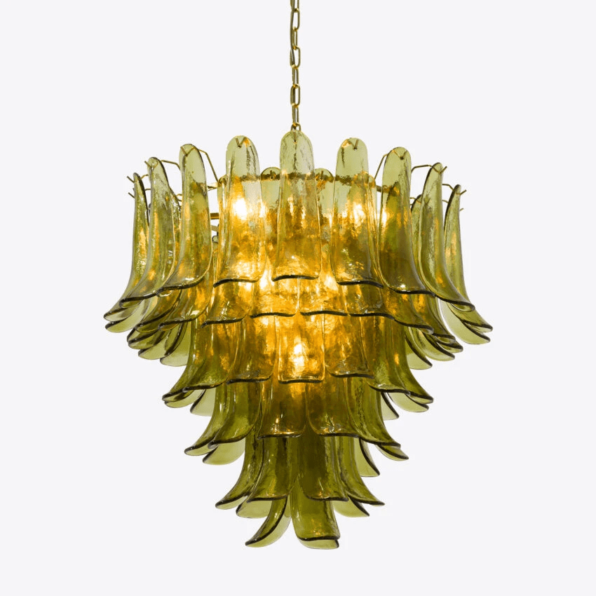 Aurora Chandelier Green Petal Glass Layered Natural - Neutralighting