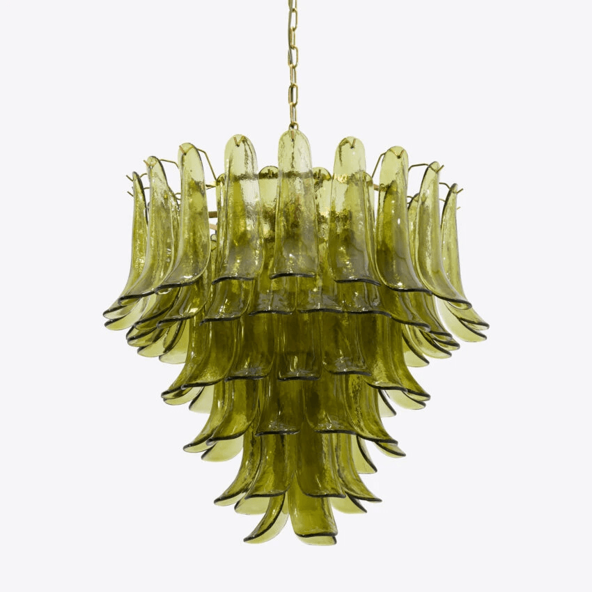 Aurora Chandelier Green Petal Glass Layered Natural - Neutralighting