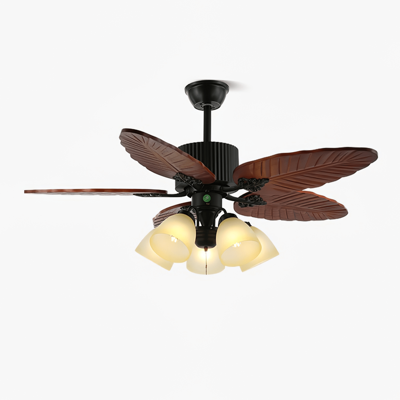 Virella Tropische Deckenventilatorleuchte aus Holz und Glas, Modell A