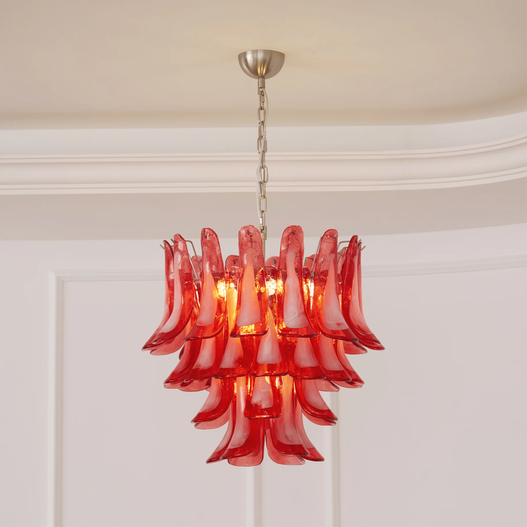 Aurora Chandelier Crimson Murano Glass Petals Layered Vintage - Neutralighting
