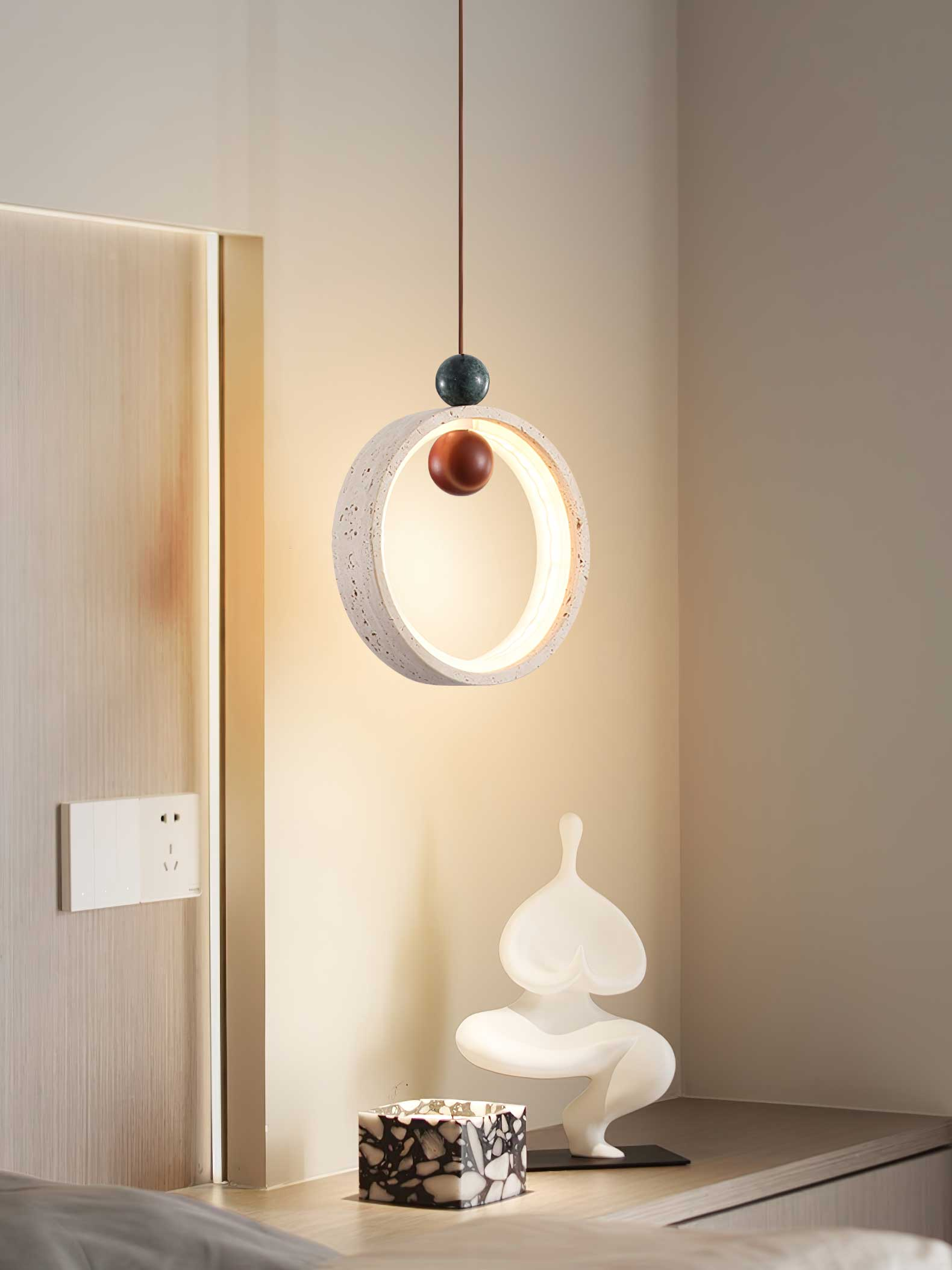Vovinyra Circular Travertine Pendant Light - Neutralighting