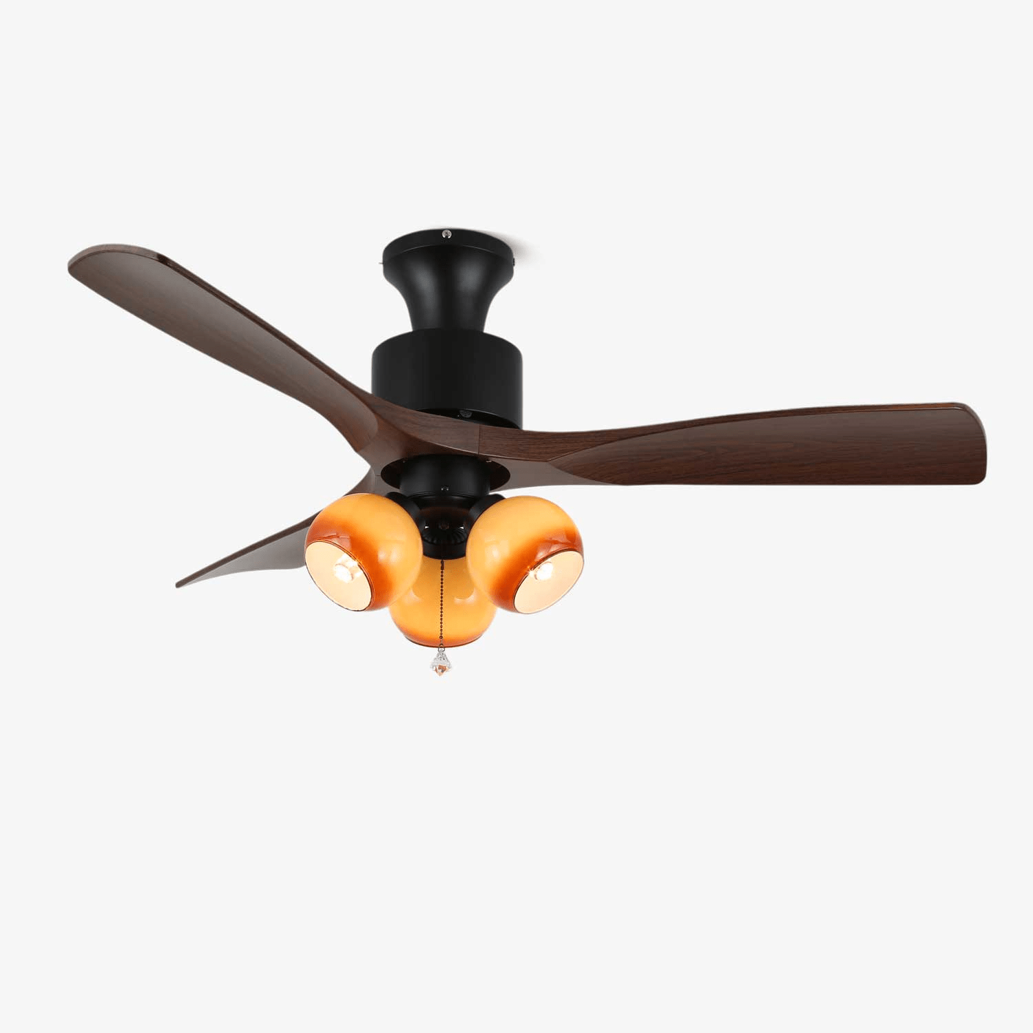 Gwen Vintage Deckenventilatorleuchte aus Glas in Schwarz, Hauptansicht