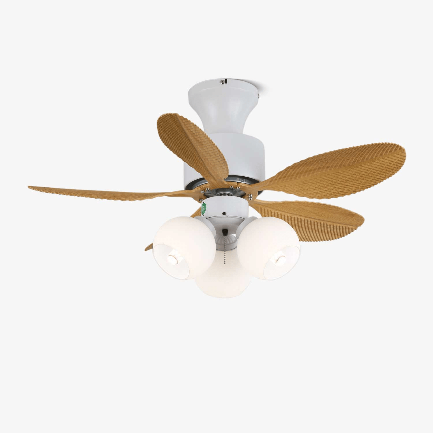 Althea Vintage Deckenventilatorleuchte aus Holz, Vorderansicht